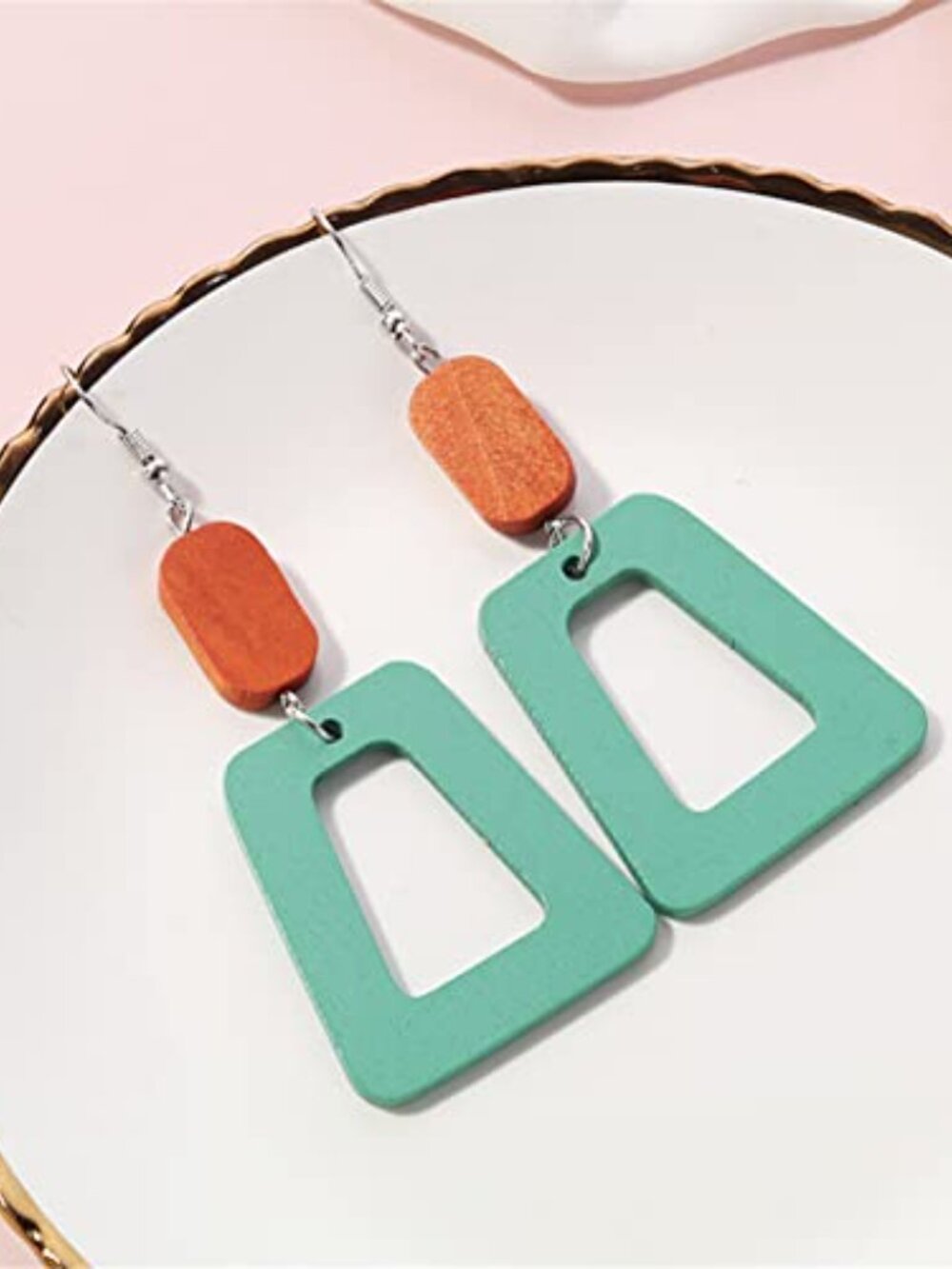 Boho Personality Retro Tassel Rectangular Wooden Contrasting‎ colors Ears
